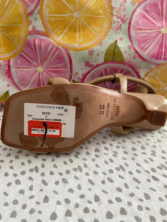 VINCE Vero curio Beige Square-Toe Strappy Heels women’s size 5 us, 35 eur, New - Picture 4 of 5